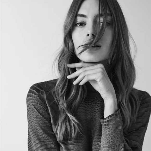 REISS Della Burnout Snake Blue Pattern Workwear Cocktail Silk Blend Blouse Top - Picture 4 of 16